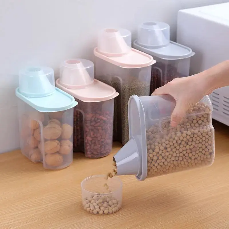 Bình Bảo Quản Ngũ Cốc Khô Nhà Bếp, Nhựa Trong Suốt, Bình Đựng Cơm, Đa Năng, Hộp Đựng Kín, Có Dung Tích 1.9 / 2.5L