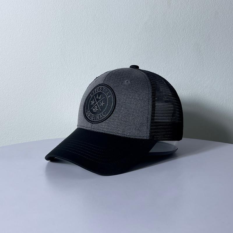 Mũ lưỡi trai, nón kết lifestyle xám mix lưới đen logo tròn thêu nổi kaki freesize nam nữ Siêu HOT Full Hộp Cap Women