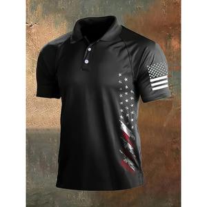 โปโลแขนสั้นสำหรับผู้ชายลายธงชาติอเมริกันและลายพราง