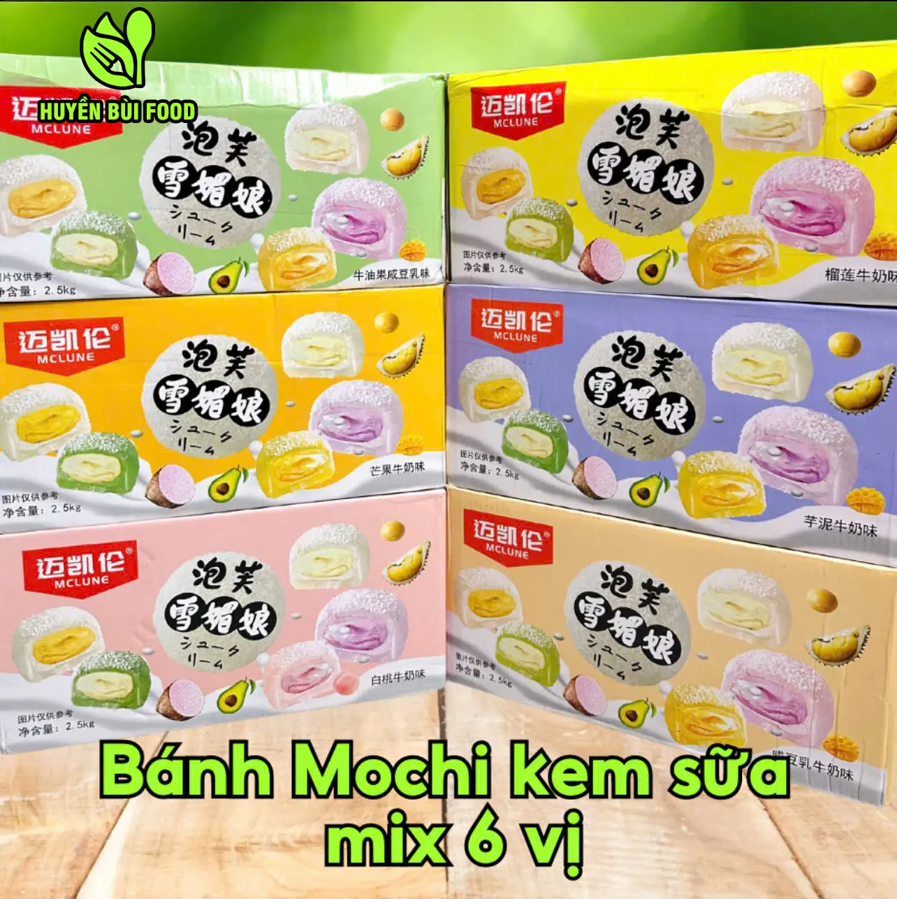 ( SET 2,5 kg ) Bánh mochi nhân kem lạnh mix 6 vị  xoài, đậu nành, đào  ,  sầu riêng , khoai môn , bo, Ăn Vặt - Chua, Food,