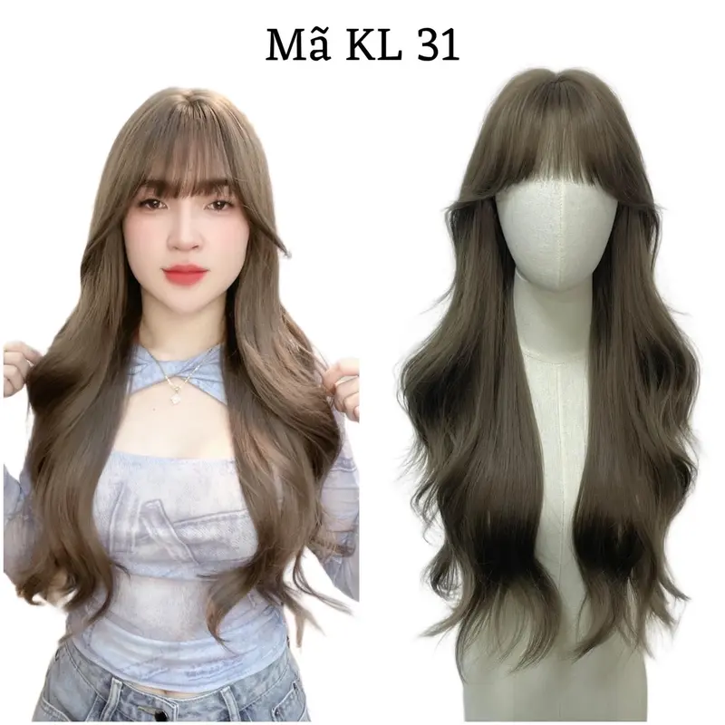 Tóc giả nữ nguyên đầu xoăn lơi 65cm ngôi ziczac ( tặng kèm lưới ) 0