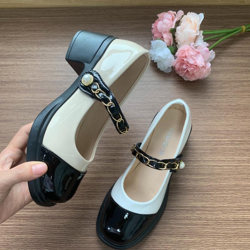 Giày lolita ,giày bup bê nữ quai xích nút ngọc da bóng mềm 5cm chân mỏng nhỏ lùi size đi học đi làm ... Nữ Women Shoes giày lolita