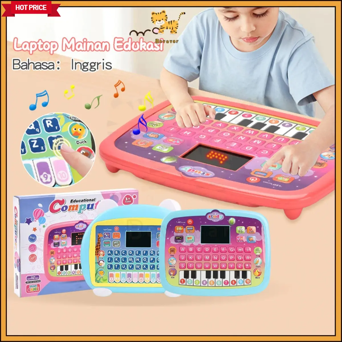 Tablet Belajar Edukasi Anak Laptop Mainan Anak dengan Layar Interaktif ...