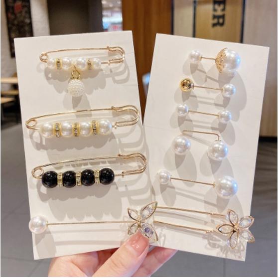 Bộ 13 Ghim Cài Quần Áo Tiện Ích Women Nữ Chống Rộng Clovershop Hợp Kim Cao Cấp Ngọc Trai Nhân Tạo 7
