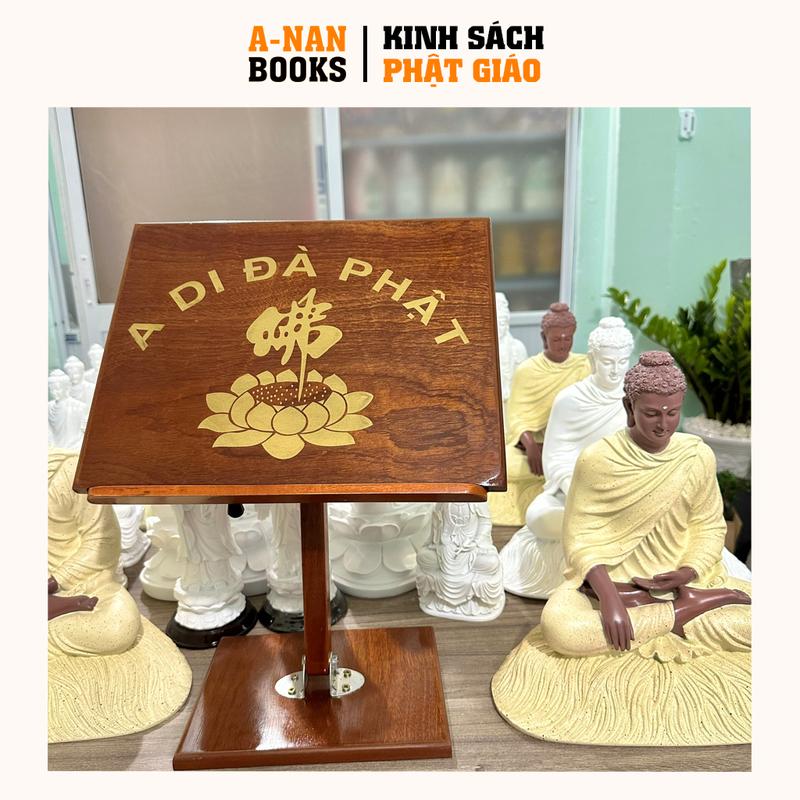 Bàn Đọc Kinh - Kệ Đọc Kinh in hoa sen gấp gọn, có dây giữ trang sách - Anan Books