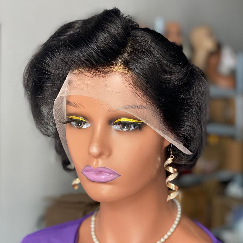Product Introduction of New Arrival Short Virgin Human Hair Pixie Cut Curly Human Hair Wig,Cheap Perruque 13x4 Top Swiss Lace Wigs for Women 3