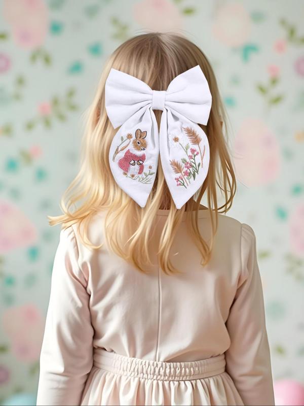 Cute Rabbit Embroidery Bowknot Decor Hair Clip, Easter Gift, Casual Simple Hair Accessories for Girls, Minimalist Headwear Suitable for Thick Hair 5
