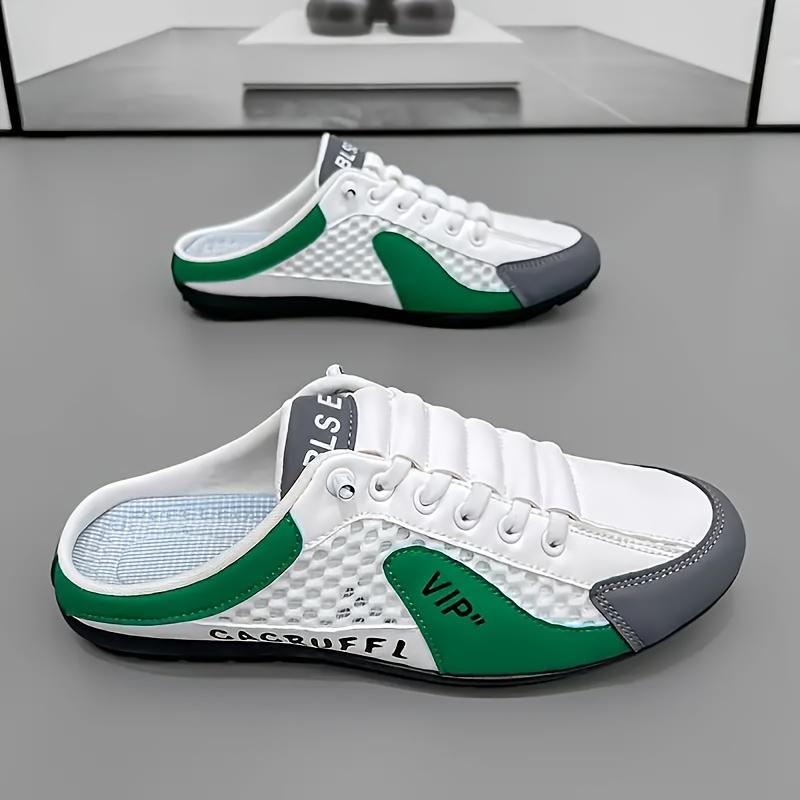 Men'S Fashionable Slip-On Sneakers - Non-Slip, Durable Sports Sandals with Breathable Fabric Lining, PU Upper, Khaki/Grey/White & Green - Ideal for Indoor, Vacation, Daily Wear, Casual Footwear |   Minimalist Style |   Slipon Sneakers 3
