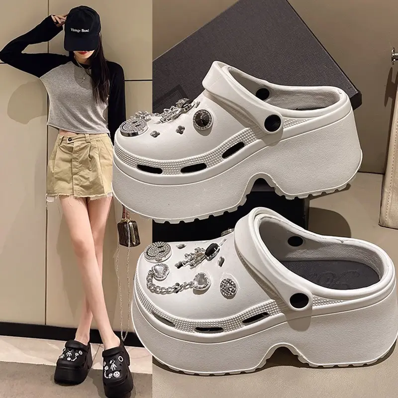 [FREE SHIP] Dép sục cros nữ cao 7cm, sục cross kèm sticker dễ thương chất liệu eva size kép [lù store] - CR06