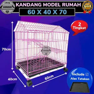 KANDANG MODEL RUMAH 2 TINGKAT 60X40X70CM KANDANG KUCING ANJING