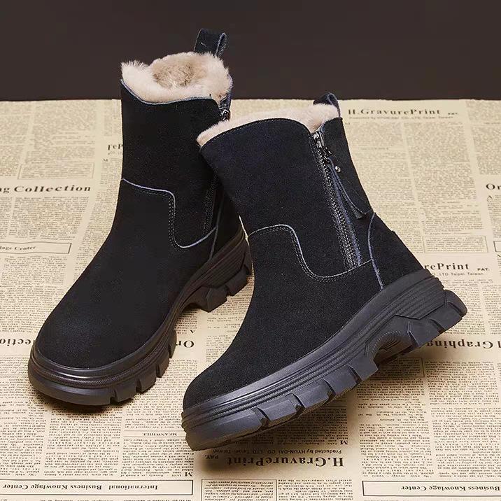 Red Qingying Brand Thick Bottom Fur Lined Martin Boots Women's Winter Snow Boots Anti Slip Warm Casual Short Tube Boots 5