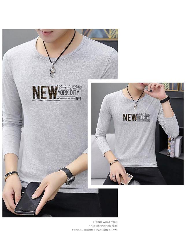 Product Introduction of 2024 round Neck Autumn Letter Printed Men's Long Sleeve T-shirt Cotton Casual Trendy All-Match Outerwear Autumn Clothes Men's Slim-Fit Shirts 11