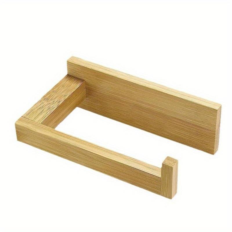 Bamboo Wall Mounted Toilet Paper Holder, Wooden Toilet Paper Holder, Square Toilet Paper Roll Holder for Bathroom, Self-Adhesive Toilet Paper Holder 2