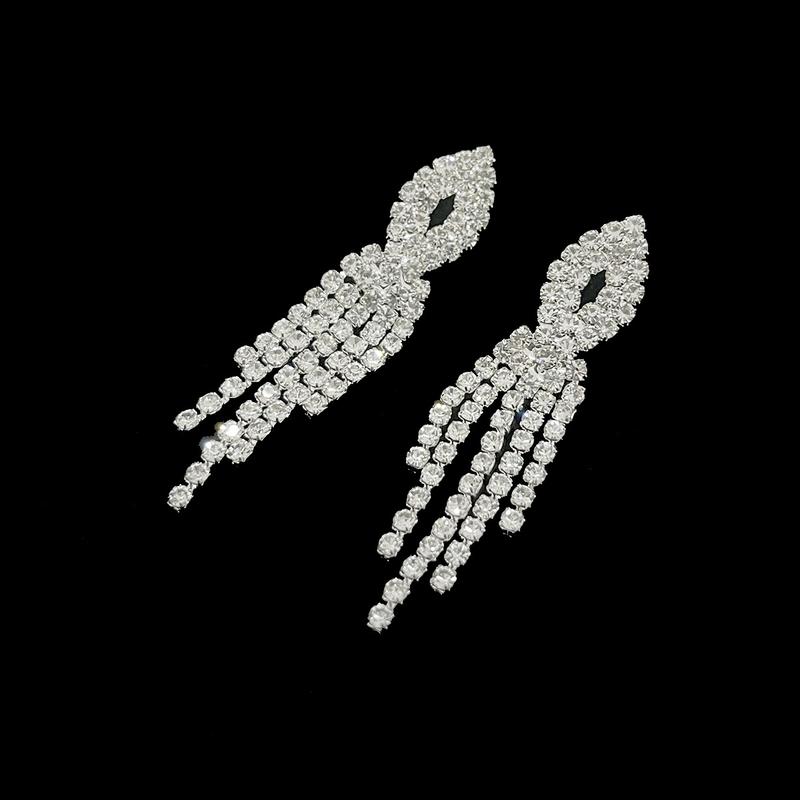Product Introduction of Necklace Earrings Tassel Wedding Jewelry Set Rhinestone Pendant Wedding Banquet Twist Wedding Dress Accessories 8673 10