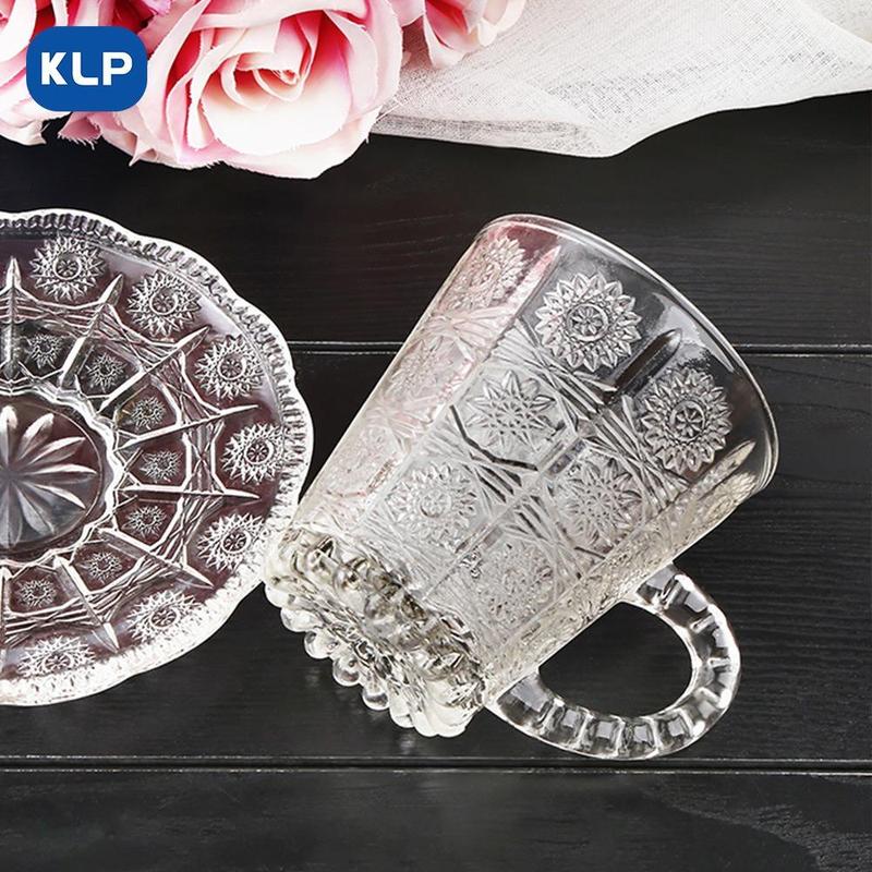 Vintage Glass Saucer & Coffee Cup Set, 2pcs Afternoon Tea Cup & Sauser Set, Glass Tumblers, Household Coffee Mug Set, Glass Drinkware for Home Use 2
