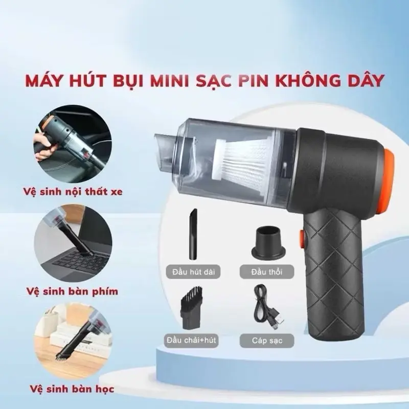 Máy Hút Bụi Mini YT-M2037 Không Dây Lực Hút 6000MPA Nhỏ Gọn, Lực Hút Siêu Mạnh, Vệ Sinh Ô Tô, Gia đình
