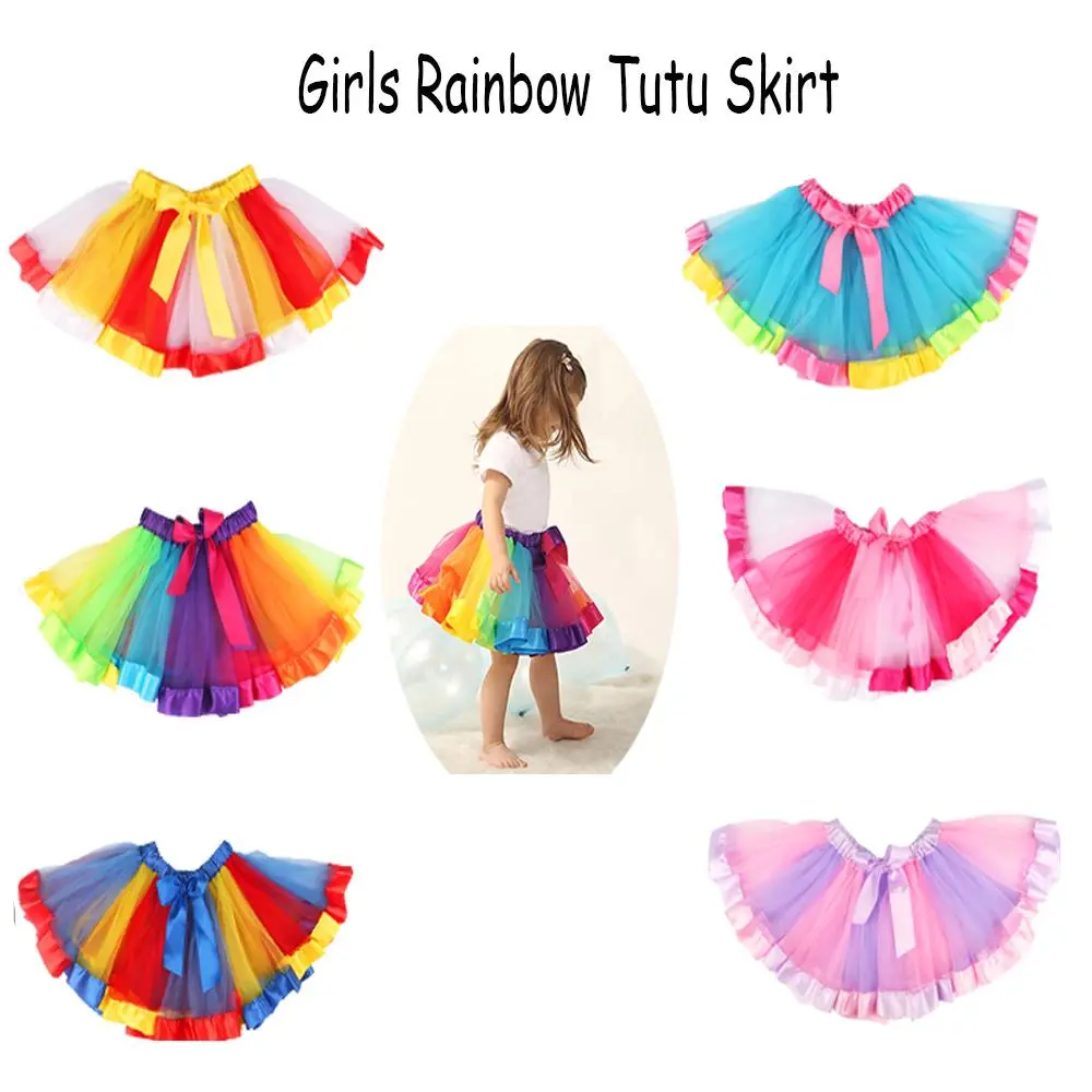 Rainbow Tutu Skirt, 1 Count Colorful Tulle Skirt, Girls Rainbow Tutu Skirt, Party Clothing for Girls, Festive & Party Supplies