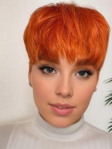 10 Inch Short Orange Human Hair Wigs for Women, Gorgeous Fluffy Wigs with Bangs, Human Hair Full Machine Wigs for Party, Daily Use