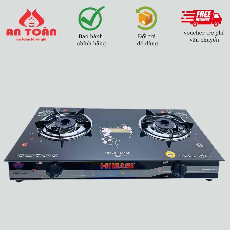  Bếp gas đôi mặt kính cường lực Hiwashi- Giá sỉ lửa xanh tiết kiệm gas,kiềng dày chắn gió  Bảo hành chính hãng 2 năm  Tặng dây dẫn gas + 2 đai siết inox  bếp  ga 