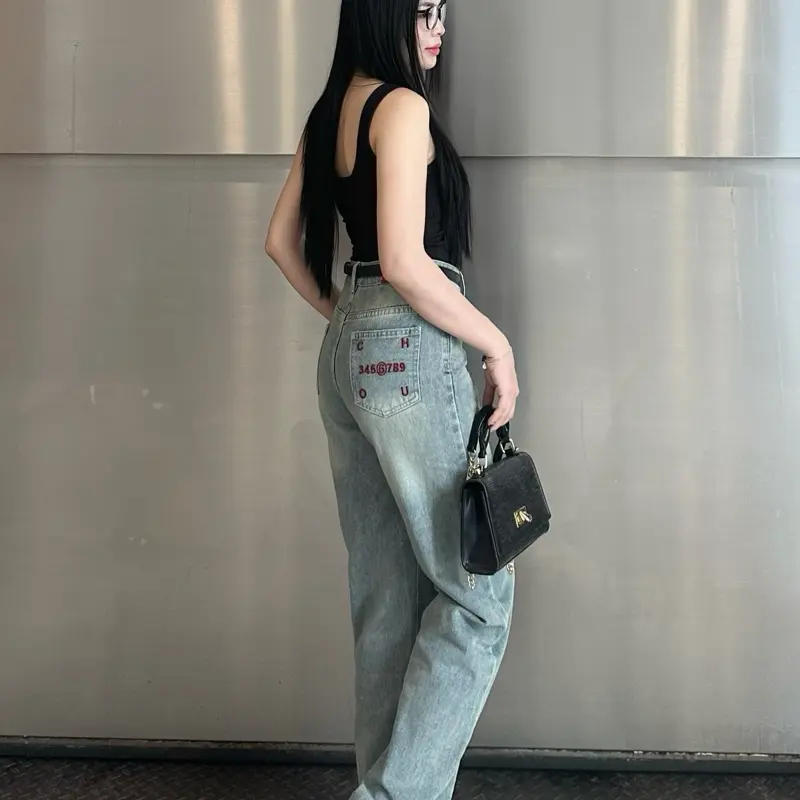 Quần Jean Nữ Suông Trơn Thêu Màu Bụi VM3839 - Chất Jean Vải QC Mềm (S-2XL) | BigBuy360 - bigbuy360.vn