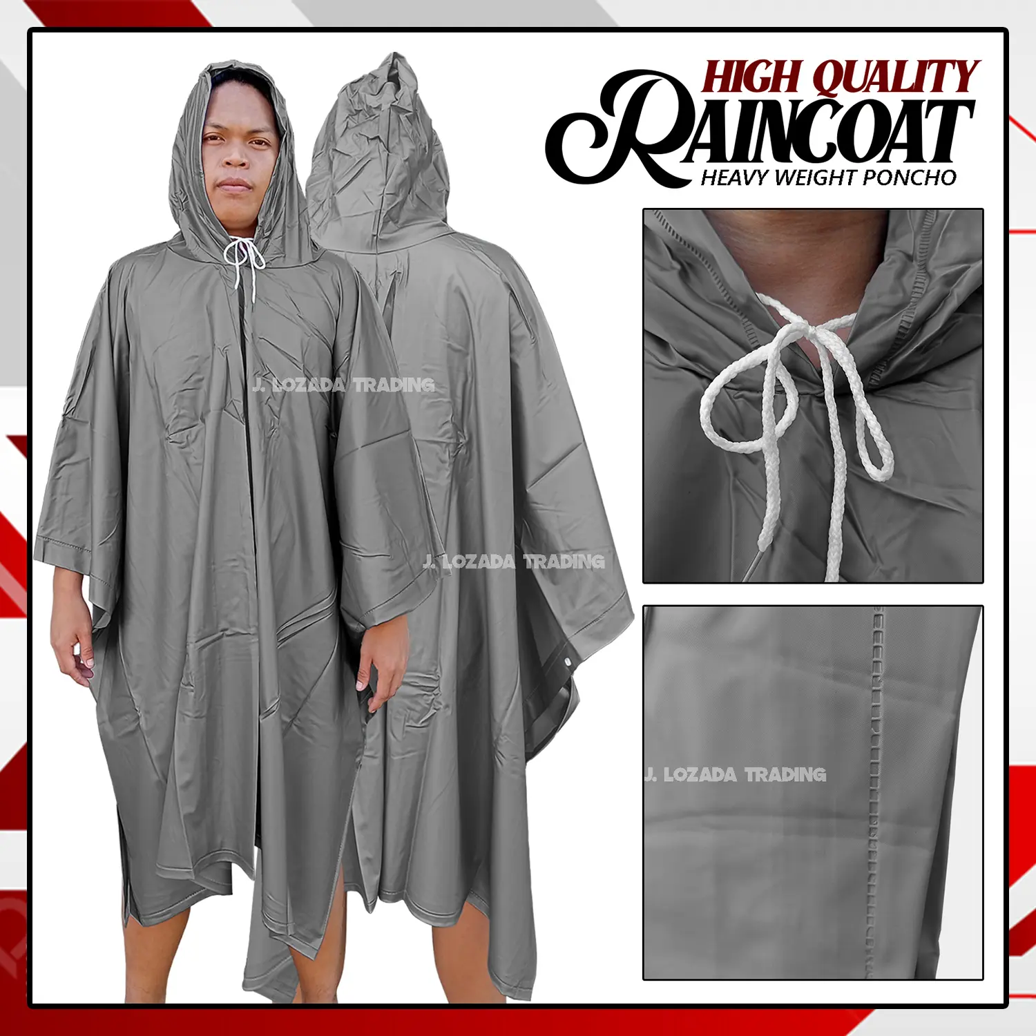 Heavy duty Poncho Raincoat Rubberized Makapal Kapote Popular Waterproof Poncho Raincoat Batman Style / Titanium Poncho