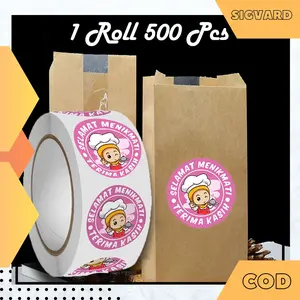 SIGVARDSTORE - Stiker Label Thank You Selamat menikmati Makanan 1 roll 500 Pcs STC10 Kertas Plastik Sticker Paper Stationery