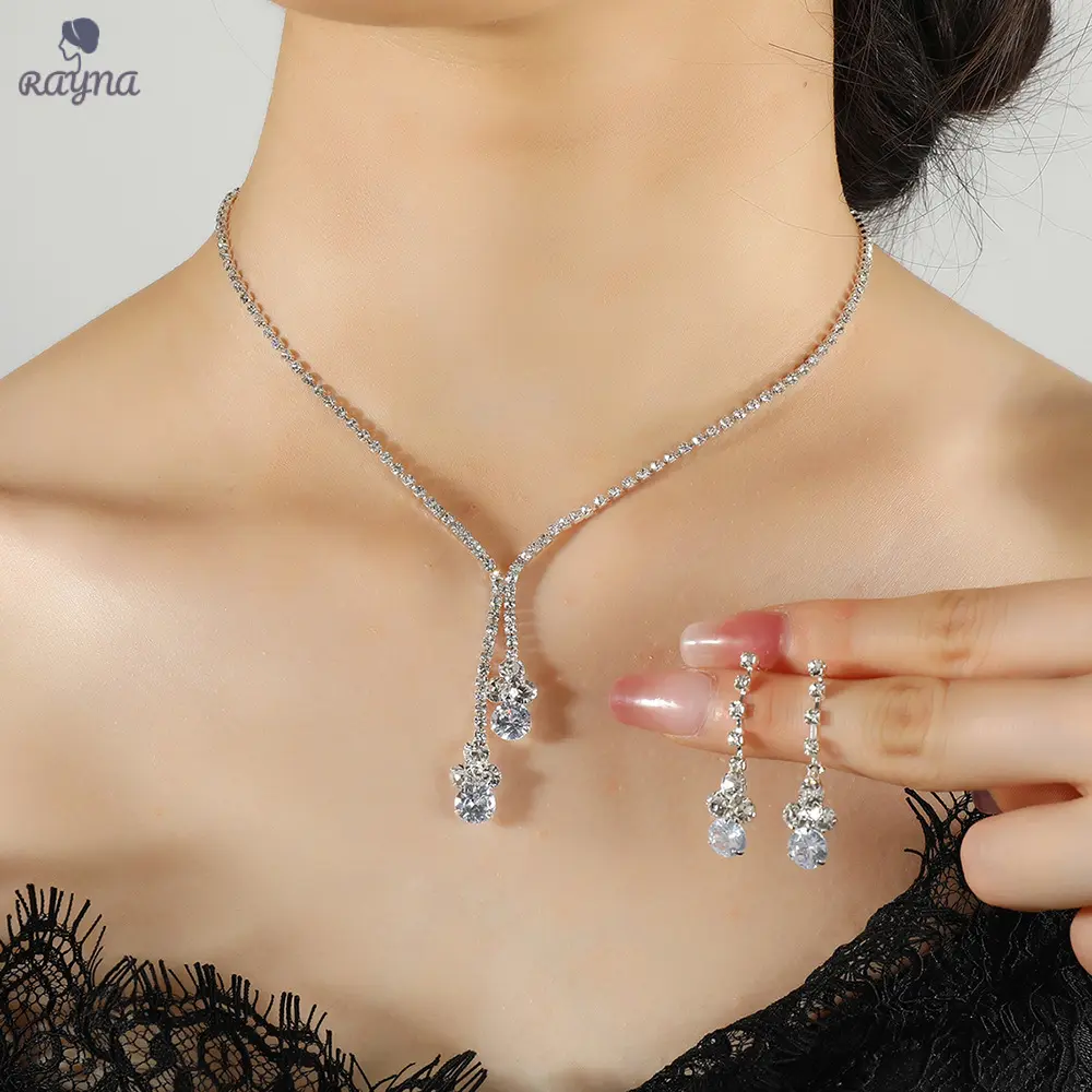 RAYNA Kalung Berlian Penuh Desainer - Anting-anting Fashion Untuk Pesta - Rantai Tulang Selangka - Perhiasan Pernikahan