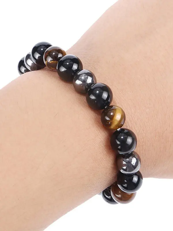 Natural Tiger Eye Stone Beaded Bracelet, Unisex Elastic Bracelet for Men & Women, Fashion Accessories for Daily Wear 6