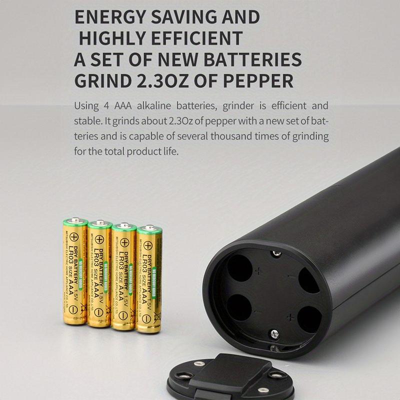 Product Introduction of Electric Pepper Mills Set without Battery, Battery Powered LED Light Adjustable Salt and Pepper Mills with Base and Brush, Kitchen Gadgets, Kitchen Accessories, Summer for Gift Seasoning Utensils 7
