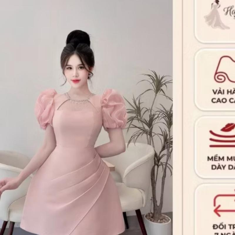 ￼Váy Dự Tiệc, Đầm thiết kế tafta Tafta tay phối tơ bồng đính đá cổ chân chéo mới lên kệ Đen, trắng, hồng 0