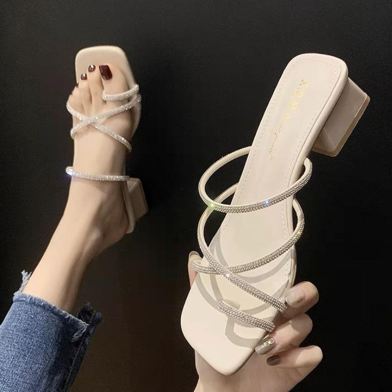 Giày cao gót xỏ ngón, dép nữ quai mảnh dây xoàn 5p Mã- H24 DéP Shoes