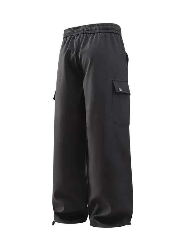 Men's Solid Color Flap Pocket & Slant Pocket Design Drawstring Waist Cargo Pants, Loose Casual Comfortable Windproof Waterproof Wide Leg Trousers with Drawstring Hems for Outdoor Activities, Fashion Men's Bottoms for All Seasons 5