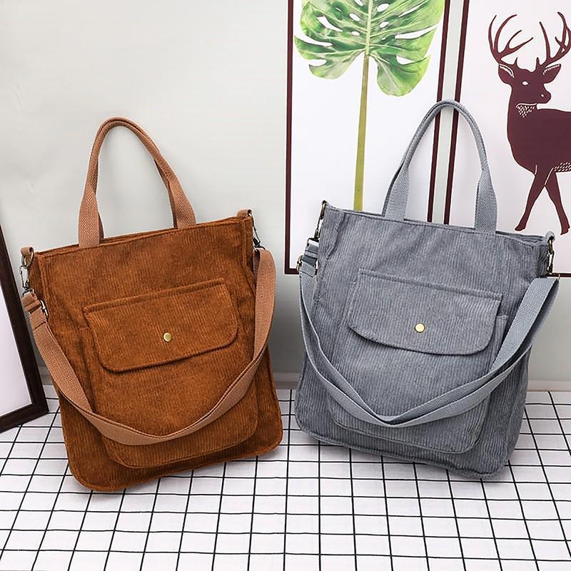 Product Introduction of Túi đeo chéo vải nhung tote nam nữ unisex ngăn túi nhỏ bên ngoài đựng sách a4 túi vải đi học đii chơi 1