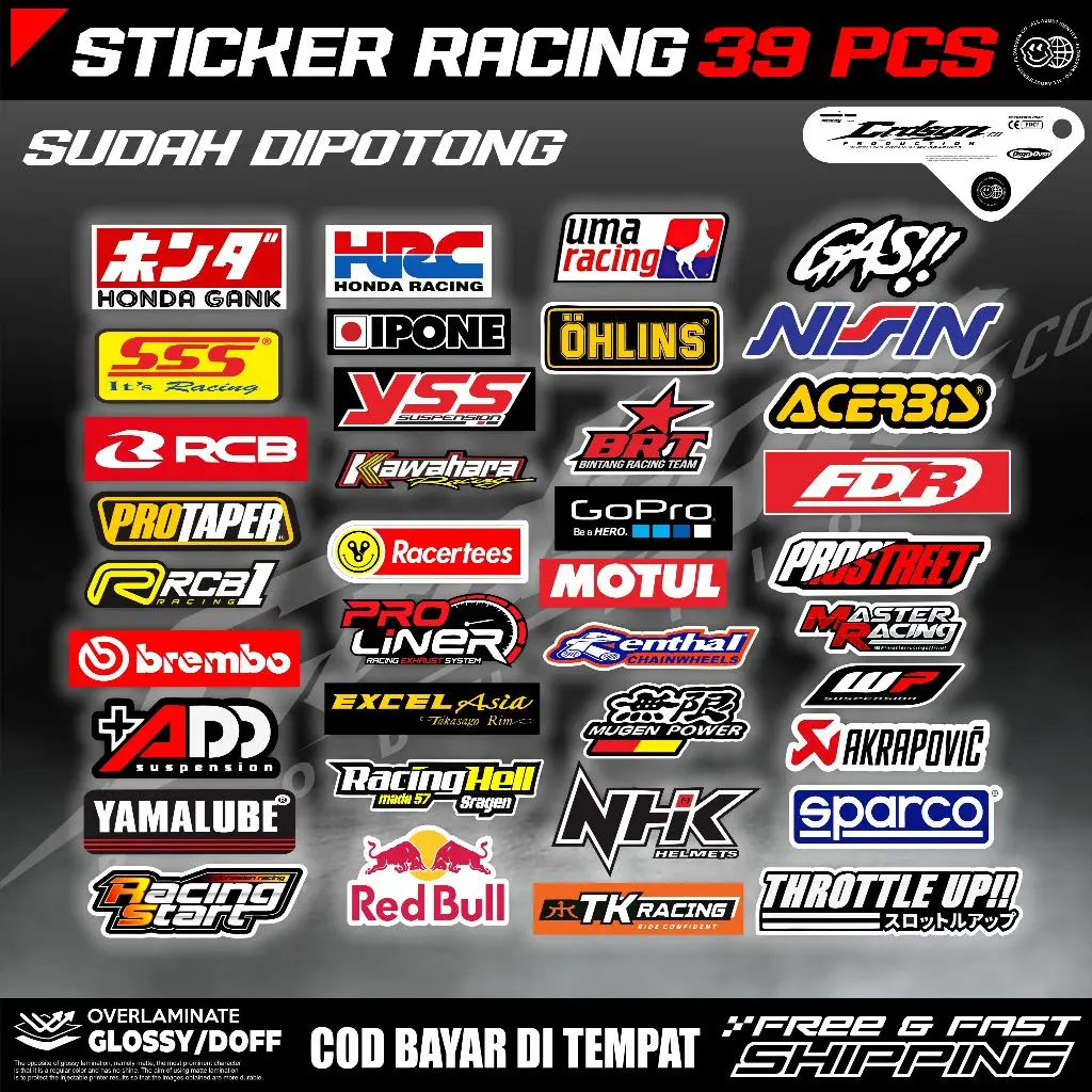 39 Lembar Stiker Motor Sponsor Racing sudah terpotong bahan graftack ...