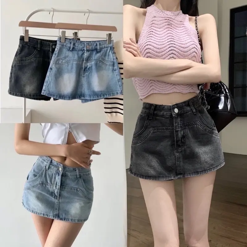 Quần Giả Chân Váy Jean Dáng Ngắn Cạp Cao Br02