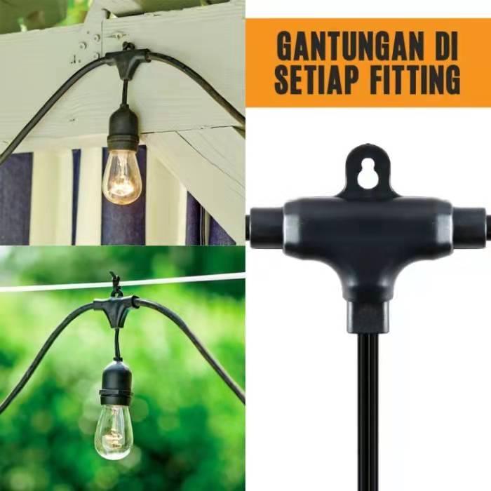 Kabel Fitting Outdoor 10Meter 20 Fitting Gantung Lampu Cafe (Belum Termasuk Lampu) 7