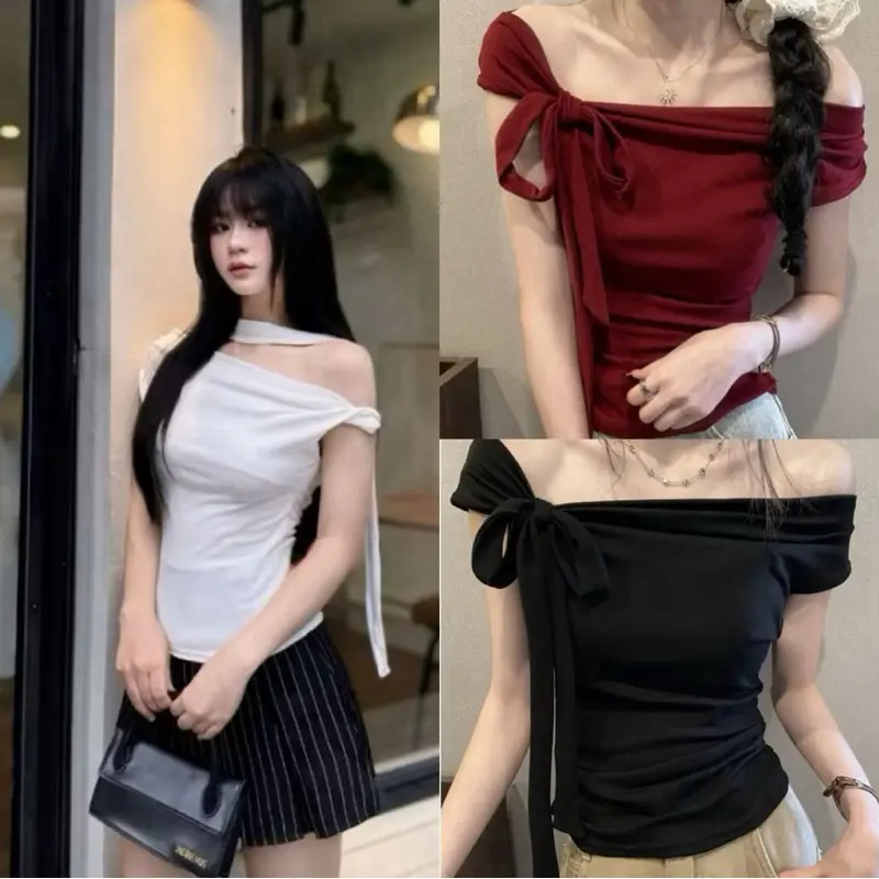 ÁO KIỂU BẸT VAI CHẤT GÂN SIÊU CO GIẢN KÈM DÂY MẶC ĐƯỢC 6 KIỂU CUTOO
