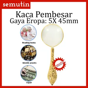 Kaca Pembesar Gaya Eropa 5X 45mm AE66 / Motif Ukir Retro Lensa Magnifier Handheld