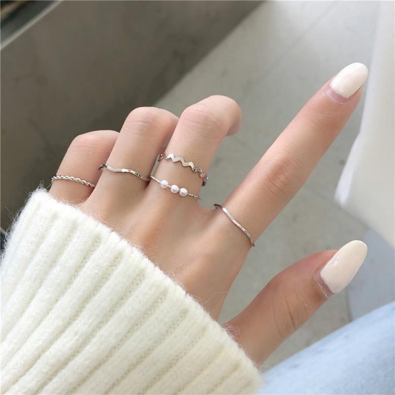 Product Introduction of Nhẫn Ngón Tay Seaceell, Phong Cách Nhật Bản Và Hàn Quốc, Dành Cho Nữ, Mạ Điện, Nhẫn Hình Cong, Đồ Trang Sức Lượn Sóng Bộ Quà Tặng 0