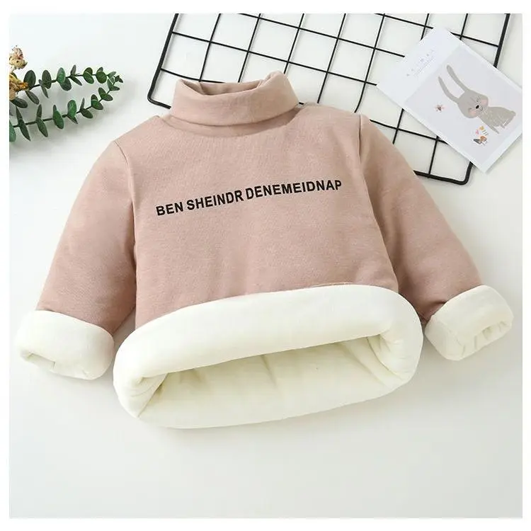 Áo len bông cho trẻ em, hàng mới về, lớp lót lông cừu hai lớp, áo sơ mi đế dày, thời trang, thích hợp cho bé trai và bé gái, cổ cao, giữ ấm trên ô tô, kiểu dáng 6