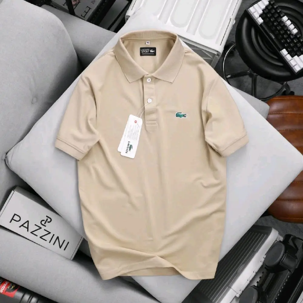 áo thun polo nam vải thun cá sấu cổ trơn, thêu nhẹ trước ngực