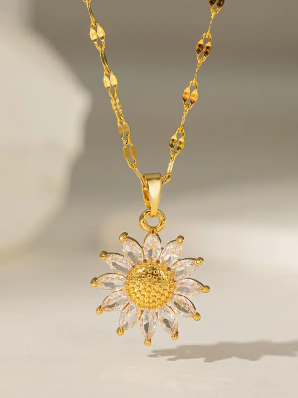 Sunflower Design Pendant Necklace for Women & Girls,  Luxury Stainless Steel Jewelry for Party, Daily Clothing Decor, Trendy All-match & Exquisite Jewelry for Birthday Gift 0