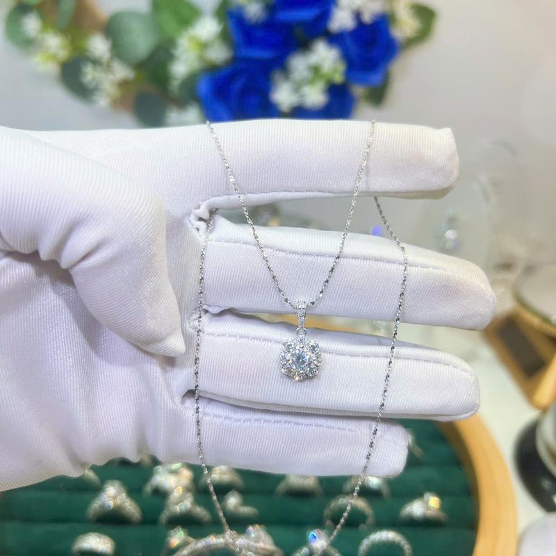 (Phú Vinh Jewelry)- Dây chuyền nữ, dây ý xoắn nhiễn mặt hoa vuông, bac ý xikim, xinh xắn sang trọng