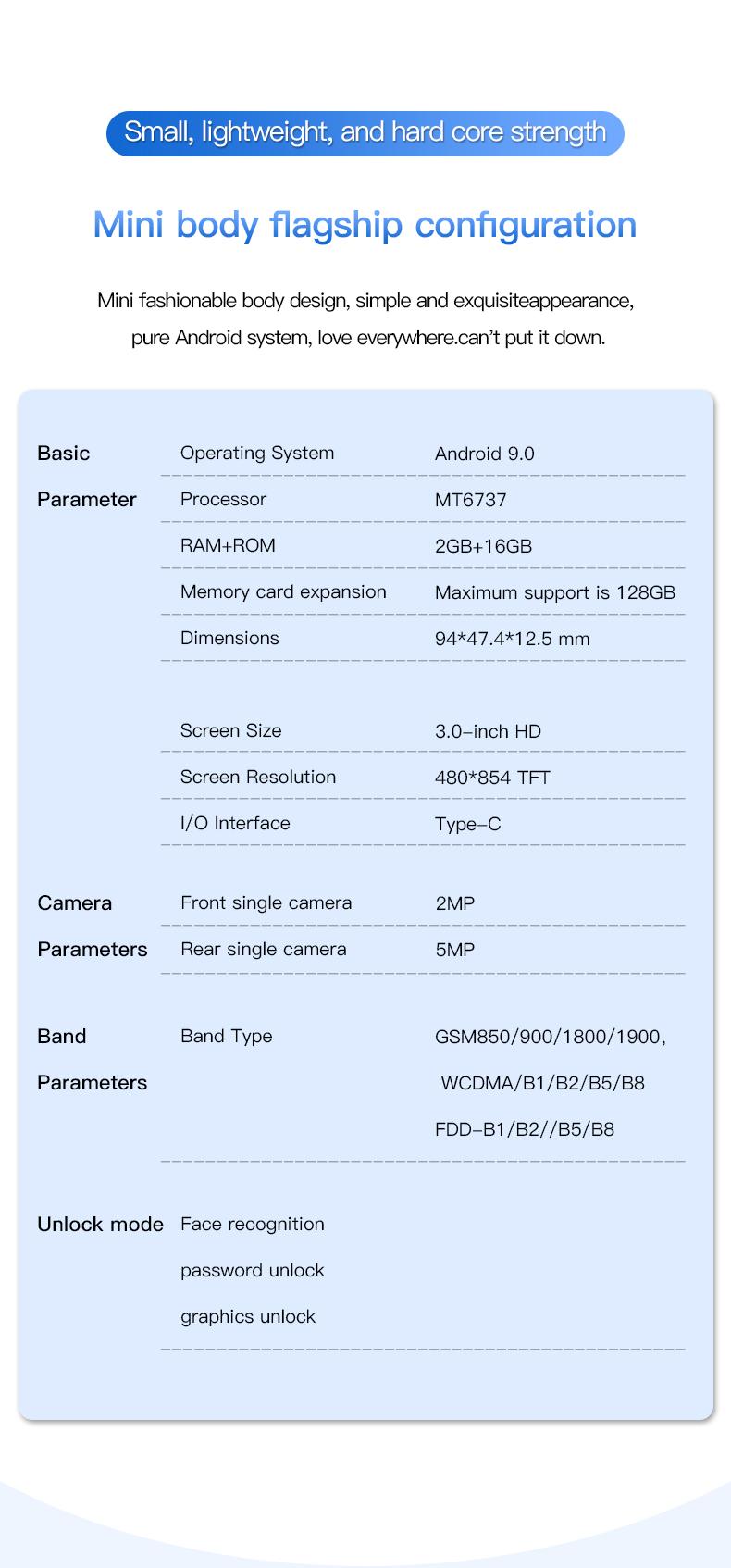 Product Introduction of Soyes xs17 3.0 "mini smart phone android9.0 Face ID 2GB RAM 16GB ROM dual SIM standby GPS 1950mAh 3g small phone mobile smartphone cellphone 9