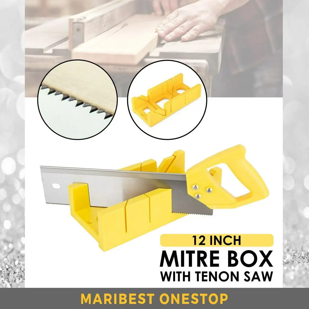 300mm 12" Mitre Box With Yellow Tenon Saw Wainscoting Miter Storage 45 Degree 90 Degree Multi-functional Mitre Saw Box
