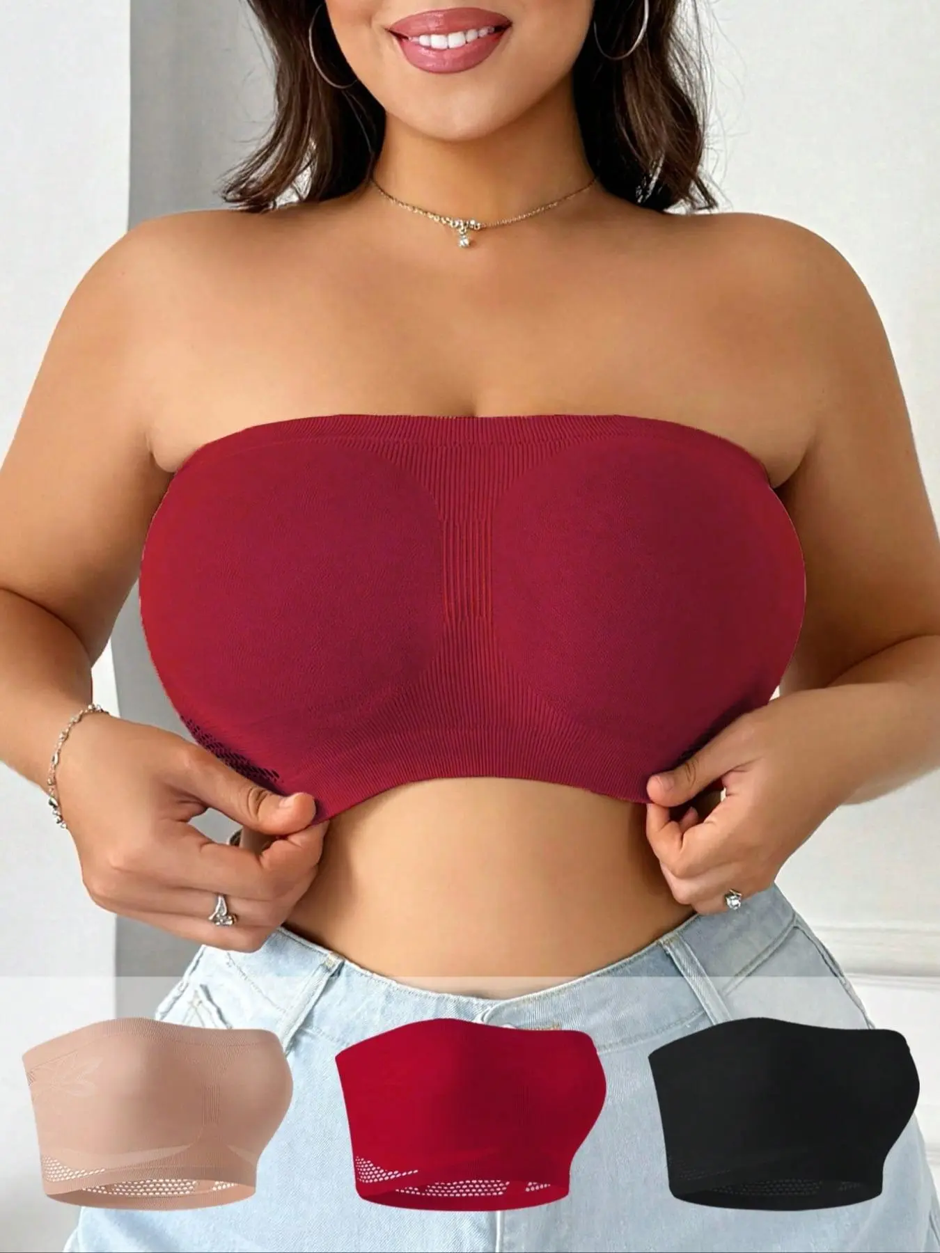【Plus Size】 Bandeau Bra, Casual Comfortable Breathable Buckleless Bra for Daily Wear, Women's Lingerie for All Seasons
