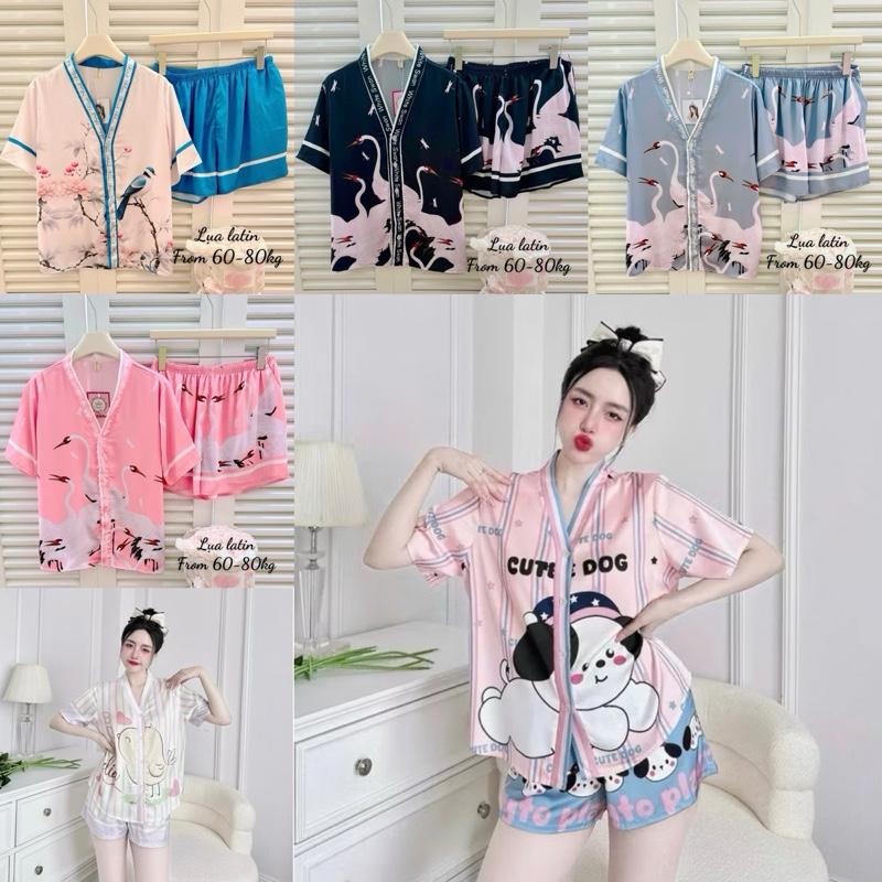 BIGSIZE (60-78kg ) 20 mẫu PIJAMA CỔ TIM TAY NGẮN QUẦN ĐÙI  THIẾT KẾ CAO CẤP Nữ Women Áo Ngủ Quần Ngủ  Kem big size pizamanu Nhung 0