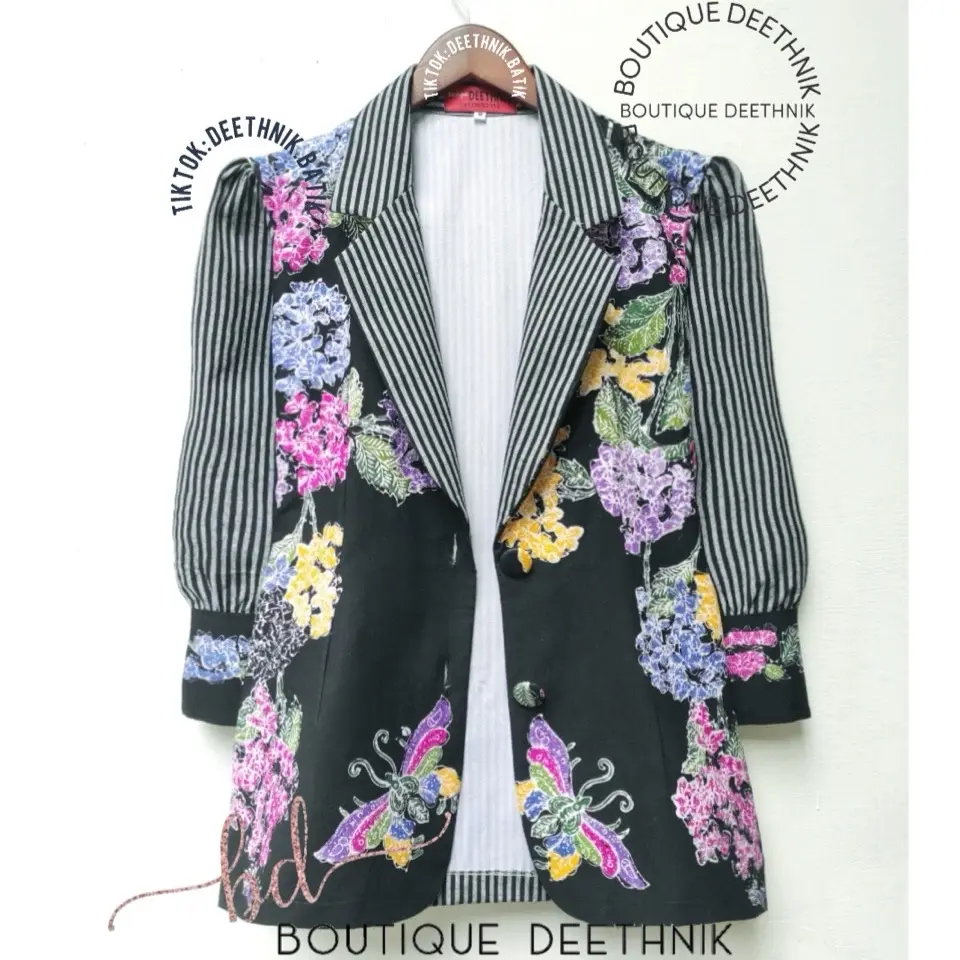 Baju batik model blazer batik encim asli mix lurik atbm Wanita Katun Atasan Hitam Motif