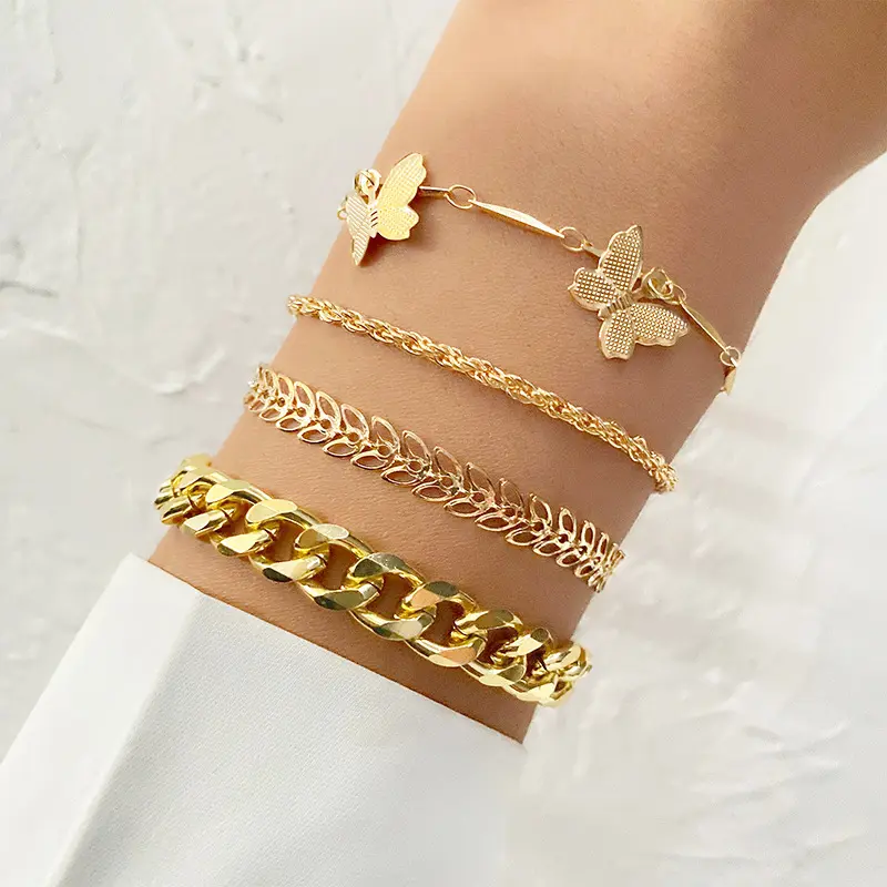 Butterfly multi-layer bracelet anklet suit women's 4-piece set retro minority design hand accessory bracelet