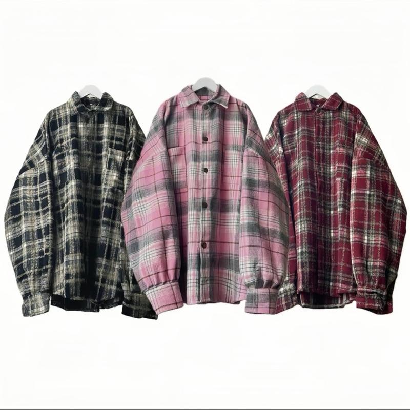 Áo Khoác Sơ Mi Flannel Hoạ Tiết Kẻ Caro Nam Nữ ( Cổ Bẻ)